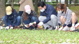 4-3 백군기 영인시장이 신정근린공원에서 시민들과 함께 봄꽃을 심고 있다..jpg